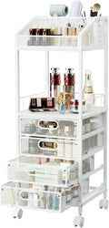 HapiRm Makeup Organizer Storage Cart - Floor Skincare Make Up Storage with 4 Drawers, Rolling Makeup Cart Vanity Organizer Cosmetics Display Cases Holder for Skin Care Perfume Nail Polish