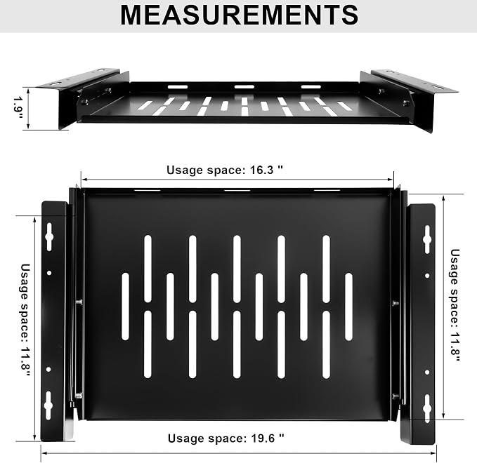 Under Desk Laptop Drawer with Air Vents, 16.3" x 12" Metal Laptop Drawer | Pull Out Under-Desktop Storage for Laptop & Accessories