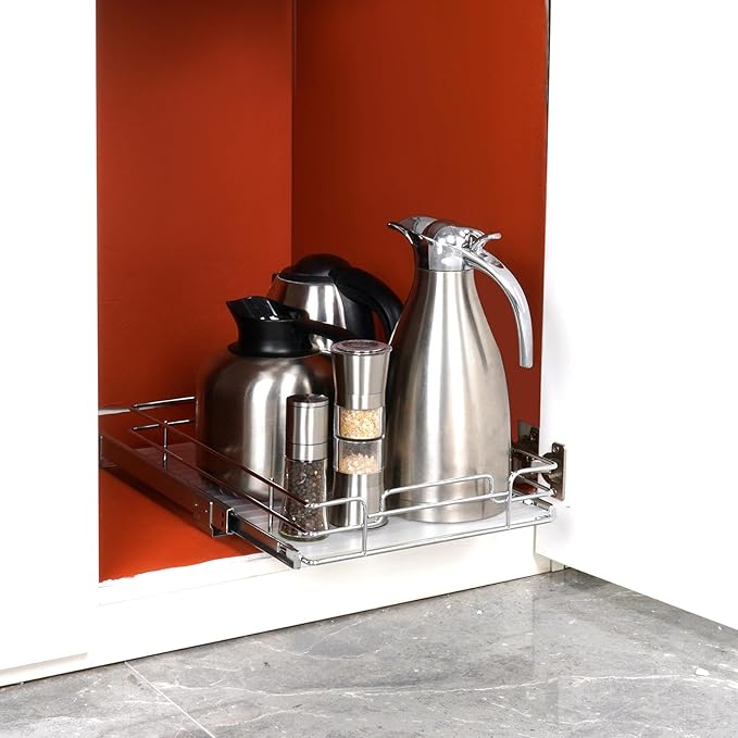 VEVOR 12.5"Wx21"Dx3.5"H Pull Out Cabinet Organizer, Heavy Duty Slide Out Pantry Shelves, Chrome-Plated Steel Roll Out Drawer, Drawer Storage for Home Under Sink, 14"Wx22"Dx7"H Install Size for Cabinet