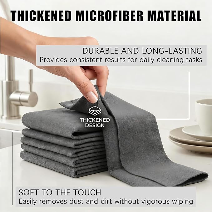 Magic Cleaning Cloth,Thickened Magic Cleaning Cloth,Reusable Microfiber Lint-Free Cloths for Kitchen, Windows, Glass, Mirror, Car, Gray (11.8×15.8in,5)
