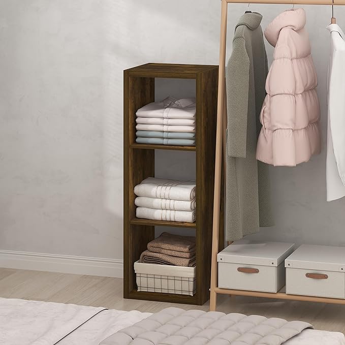 Furinno Cubic Extra Thick 3-Cube Closet Organizers and Storage, Amber Pine | 14.6 x 16 x 44 in, Open Shelf Closet Storage, Closet Organizer, for Wardrobe, Bedroom, Living Room