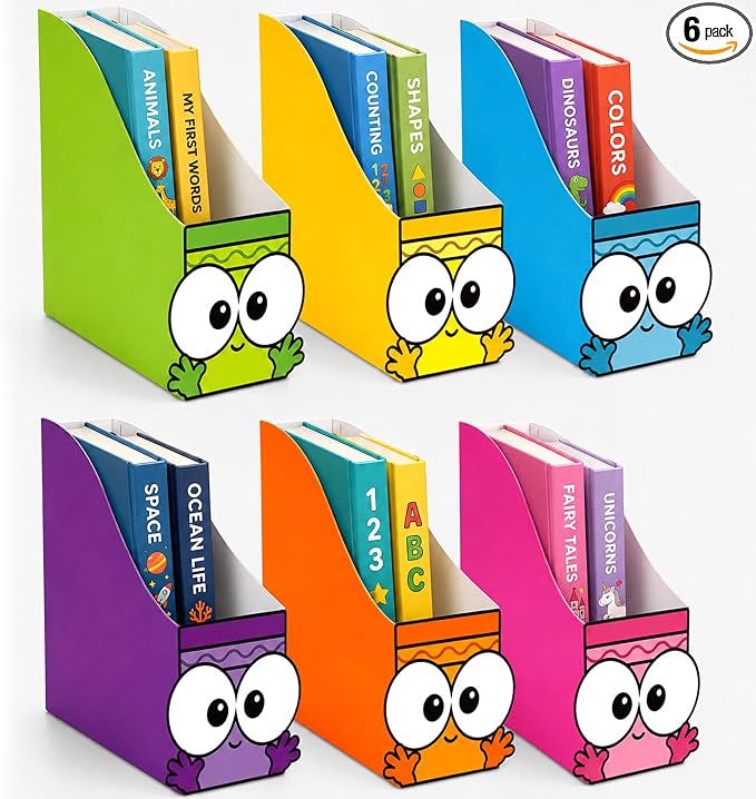 6 Pcs Cardboard Magazine File Holder Set Colored Crayon Foldable Desk Document Holder Organizer Vertical Paperwork Storage Boxes for Back to School Classroom Home Office