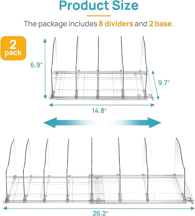 Vtopmart Adjustable Purse Organizer with Expandable Base & Sliding Dividers | 1 Extendable Base & 8 Slide-Freely Dividers, Fits Small bag, Handbags, Keeps Bag Upright & Visible, Maximize Closet Spacing