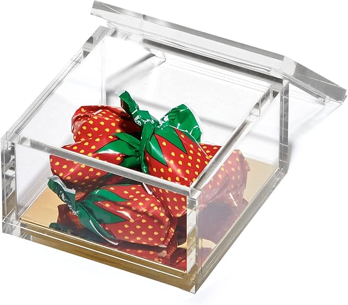 OfficeGoods Acrylic Desk Organizer w/Gold Base – Functional & Elegant Odds & Ends Box for Display or Storage – Perfect for Home or Office, Kitchen, Bathroom Vanity, Curio Display - Small