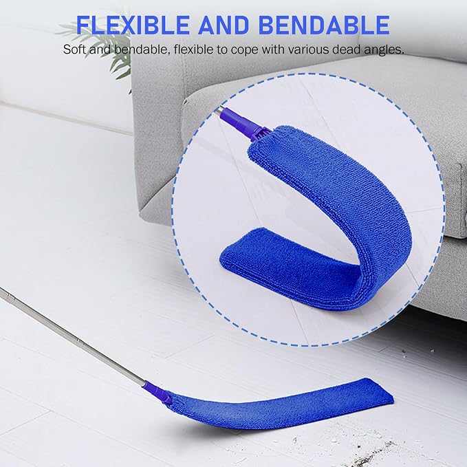 SetSail Dusters for Cleaning 100-inch Extra-Long Gap Duster with Extension Pole Bendable Microfiber Head Washable Ceiling Fan Cleaner Duster Kit for High Ceilings, Blue