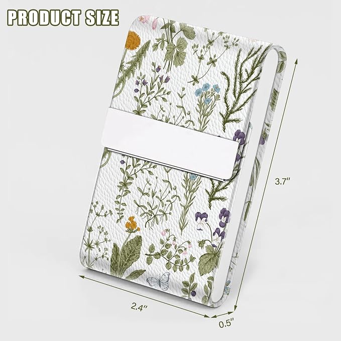 2Pack Leather Stainless Steel Business Card Holder, Metal Slim Business Card Case for Women or Men, Pocket Business Card Carrier with Prints, Magnetic Closure, RFID Blocking