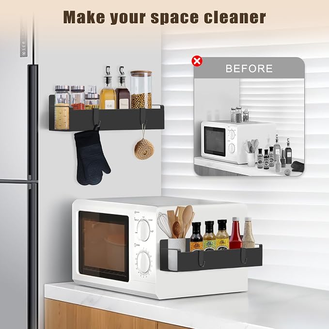 2 Pack Magnetic Storage Rack - Cup Holder for Stanley 30oz & Spice Organizer with Detachable 4 Hooks, for Fridge Cabinet Kitchen