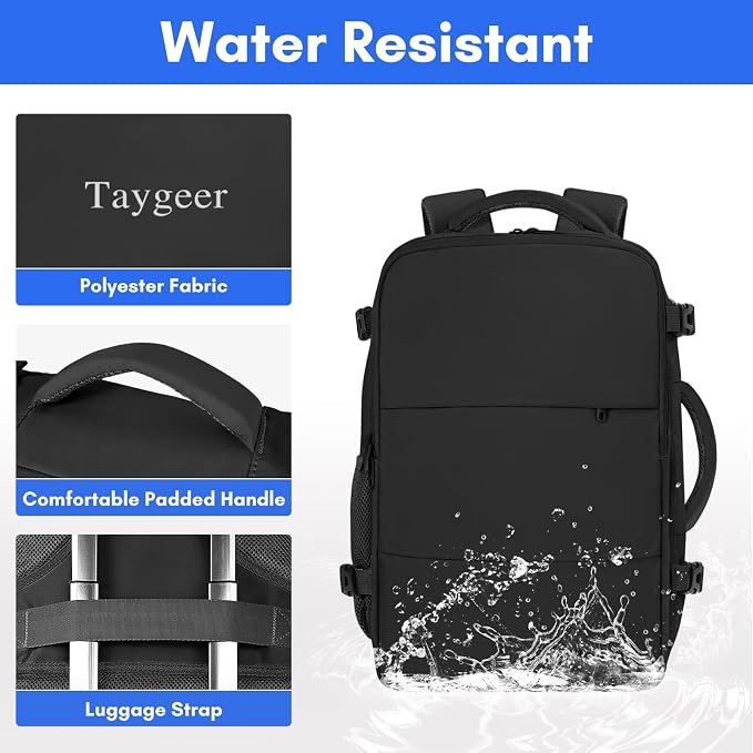Taygeer Travel Laptop Backpack for Men, Airplane Approved Travel Backpack | 15.6inch Laptop Backpacks with Water Bottle Pocket, Lightweight College 35l Luggage Bookbag Gifts for Business Work, Black