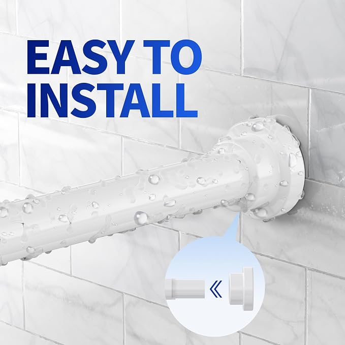 Mcrbeay Shower Curtain Rod, 1" Diameter Heavy Duty Tension Shower Rod, Non Slip Adjustable 28-46 inch No Drilling Shower Curtain Rods Spring Tension For Bathroom, Shower Stall, No Rust, White
