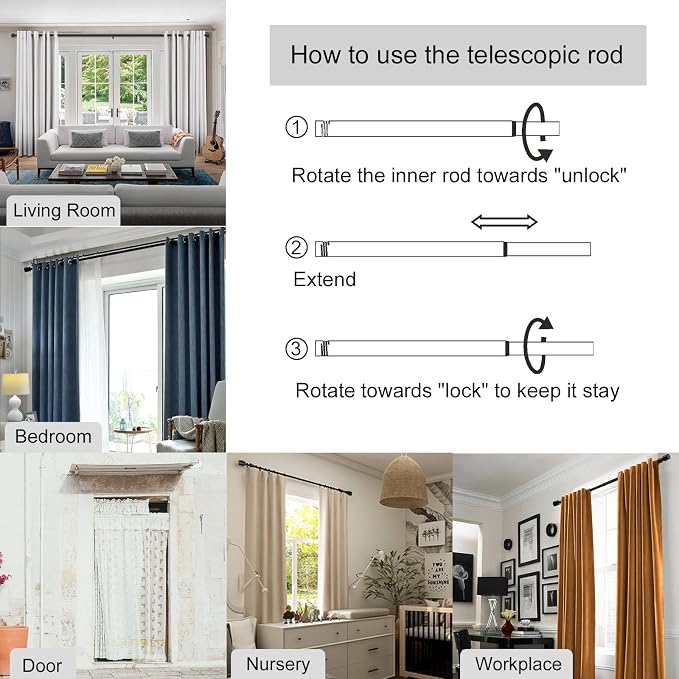 Byondeth Curtain Rods for Windows 16 to 120 Inches Adjustable Length 1 Inch Diameter Window Curtain Rod with Aluminium End Cap, Silver Gray