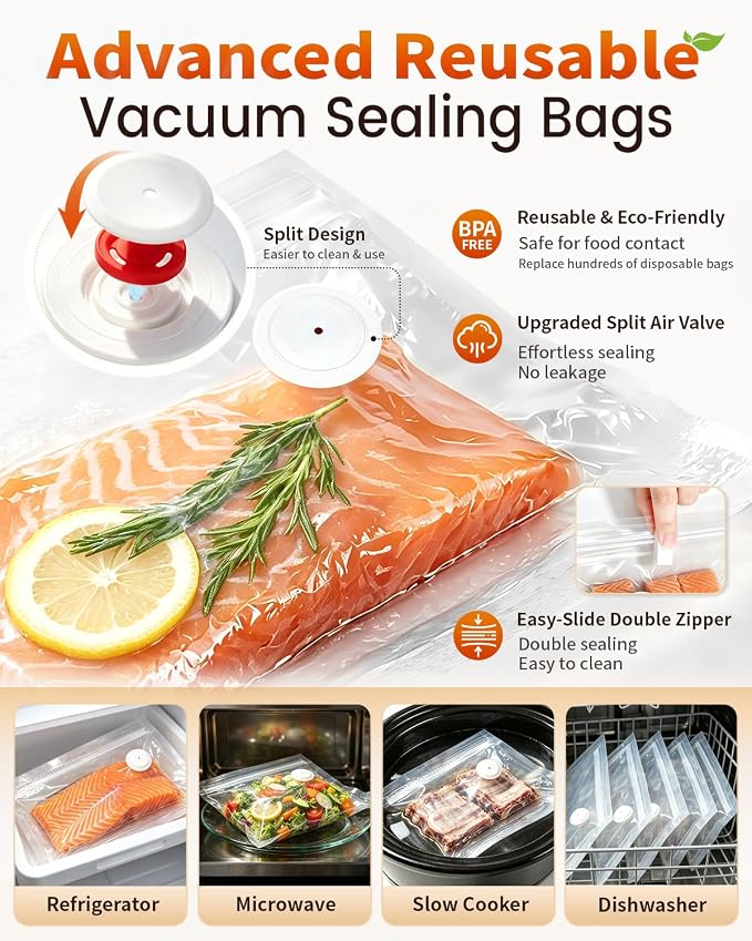 Compact Vacuum Sealer for Food - Portable Handheld Vacuum Sealer Kit : 1 Vacuum Pump, 3 Glass Containers, 40 Reusable Bags & 4 Sealing Clips, 6X Freshness Lock for Kitchen, Meal Prep & Travel