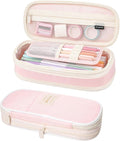 Large Capacity Pencil Case Pencil Bag with Zipper Pencils Pouch Organizer | Pink, Portable, Sturdy Zipper, Office College Stationery, Aesthetic Pen Bag, Multiple Pockets, Storage Travel Holder Box
