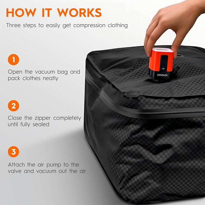 43L Max Capacity Vacuum Suitcase Compression Bags with Wireless Pump - Space Saver Bags for Travel Luggage, No Checked Baggage, Reusable, IP68, Fits 20/24/28 Inch Suitcases (No Tracker)