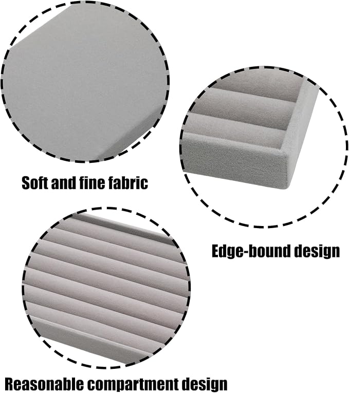 Velvet Jewelry Organizer Trays Gray Stackable Jewelry Storage Display Tray, 8 Rolls