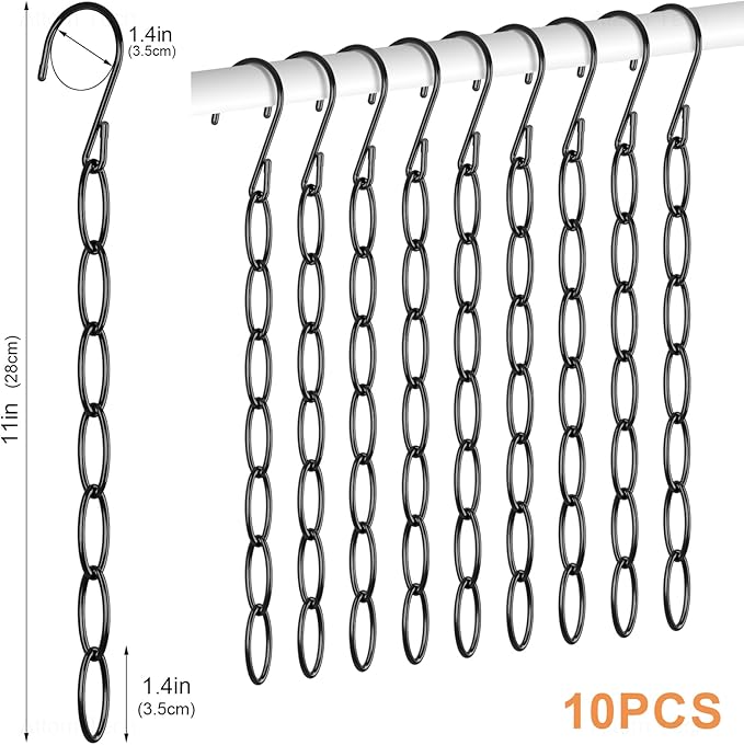 NiHome Clothing Chain Hangers 10-Pack, Space Saving Metal Closet Organizer | Portable 7-Loop, Safety Cap, Collapsible & Wrinkle-Free For Travel, Dorm, RV, Black