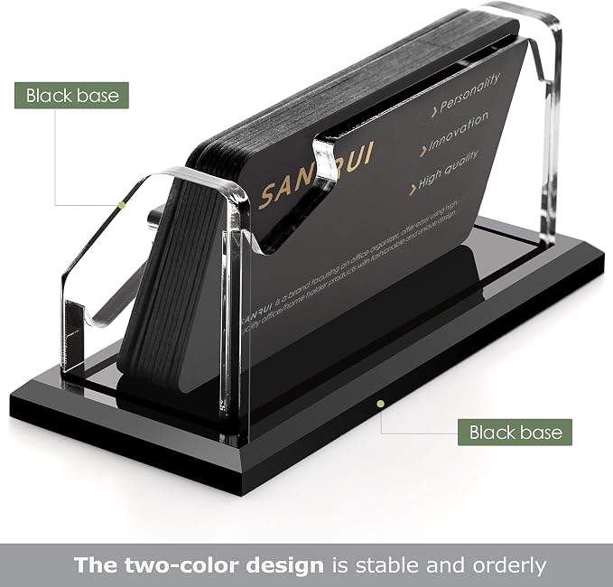 SANRUI Acrylic Business Card Holder, Black Business Cards Display Stand for Desk, Clear Horizontal 1 Slot Desktop Organizer, 60 Card Capacity