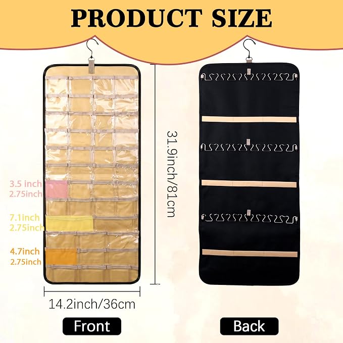 2 Pack Hanging Jewelry Organizer and Storage,Necklace Holder Anti-tangle Earrings Rings Hanger with 43 Pockets 21 Hooks,Double-Sided Jewelry Storage for Closet Door Wall