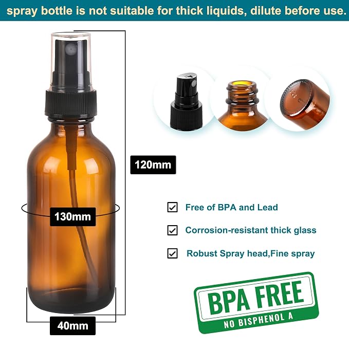 NOOEEISS Amber Glass Small Spray Bottle 2 oz 24 Packs,Fine Mist Sprayer Small Clear Bottles,Refillable Containers mini spray bottles for Cleaning Solutions and Skin Care (Amber 24pcs)