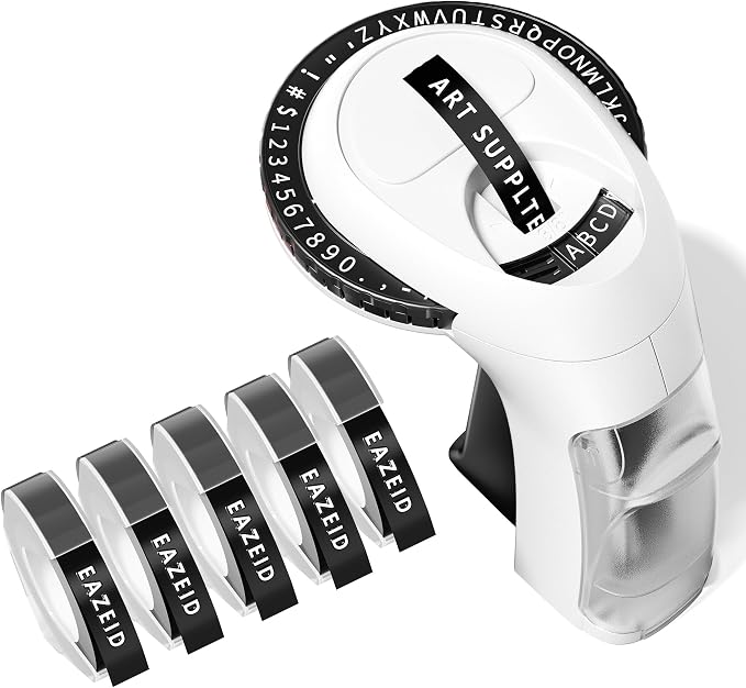 Embossing Label Maker, Vintage Manual Embossed Labeler with 5 Rolls Black 3D Embossing Tapes, Retro Old School Embosser for Scrapbooking, DIY Crafts, Home Classroom Organization, Omega-S Black