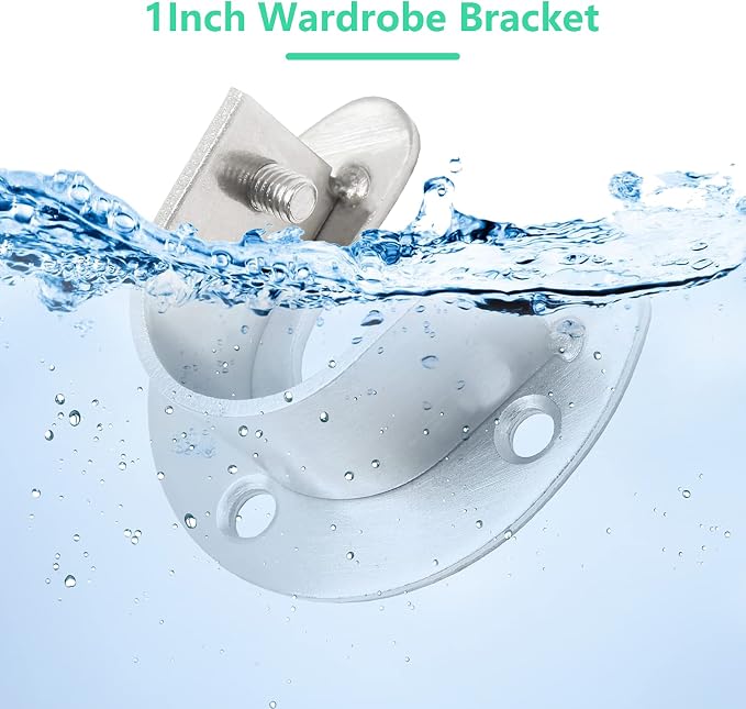 8 Packs Stainless Steel Closet Rod End Supports, 1 Inch, Silver | Wardrobe Bracket, Heavy Duty, U-Shaped, With Screws