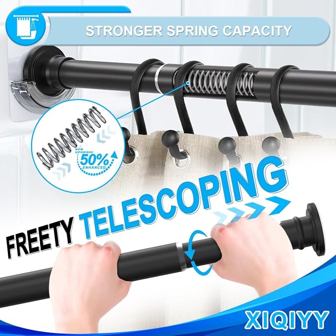 Heavy Duty Tension Rod,Adjustable Shower Rod Tension 28 to 48 inches,Compression Curtain Rod for Windows,Curtain,Doorway,Black