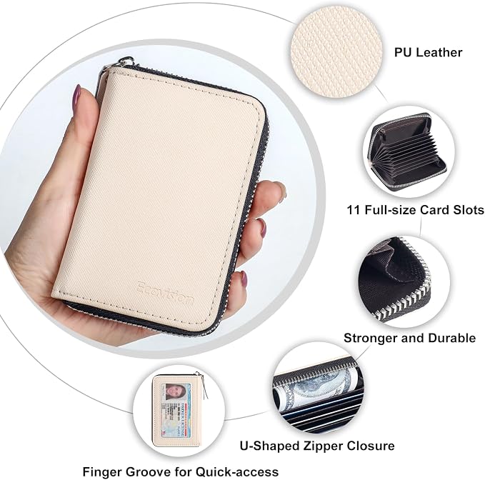 Credit Card Wallet, RFID Card Case Wallet, Zipper Card Cases Holder for Men Women, RFID Blocking, KeyChain Wallet, Compact Size Card Organizer Case for Women
