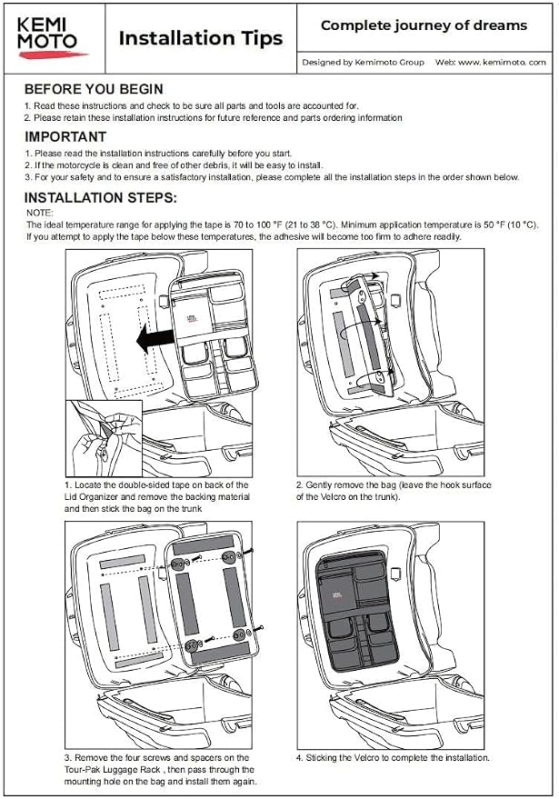 KEMIMOTO Tour Pack Lid Organizer for Road Glide Road King Electra Glide Street Glide Touring Travel-Paks | Multi Pockets Keep Organizer, Rear Pack Compatible with Touring Models Street Glide 1993-2013