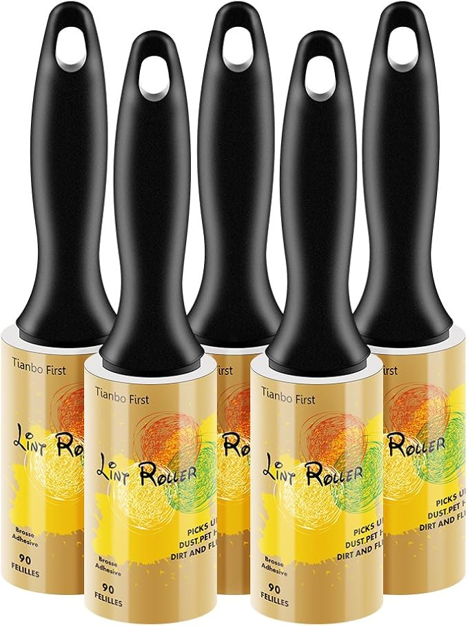 Extra Sticky Lint Rollers for Pet Hair, 450 Sheets, 5 Packs | Removes dog & cat fur, dust, fuzz & lint from clothes, couch, furniture & car for home, office & travel. Easy tear sheets