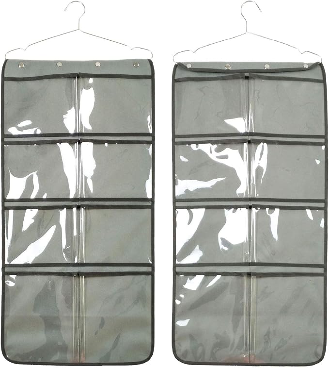 NIMES Durable Hanging Closet Underwear Sock Bra Stocking Organizer Dual-Sided Accessories Storage with 16 Large Clear Pockets (Grey)