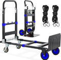 3-in-1 Folding Hand Trucks, 600Lbs Convertible Hand Truck Dolly, Heavy Duty Convertible Dolly with Retractable Handle and 4 Rubber Wheels, Collapsible Cart for Moving Office/Home/Warehous(Blue)