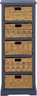 SAFAVIEH Home Collection – Vedette Blue 5-Basket Storage Tower, Natural Rattan Accent Design, Fully Assembled (AMH5739H)