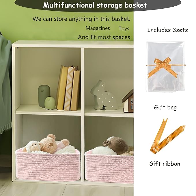 COMFY-HOMI 13" x 8.5" x 5.1" Storage Baskets for Organizing | Cotton Rope Woven Basket | Toy Storage Bin Box | Basket for Shelves, Closet Organizer Bin, Decorative Closet Shelf, 1 Pack