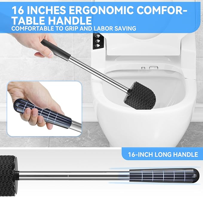 TRENTI Toilet Brush and Holder Set - Bristles Bowl Brush Head with Ventilated Holder, Wall Mounted Compact Set for Bathroom Deep Cleaning