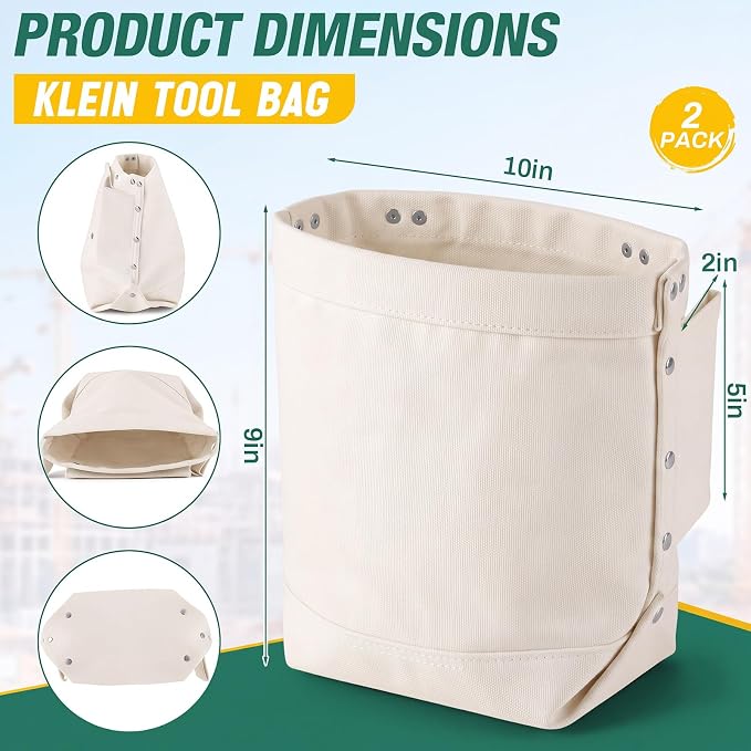 2 Pcs Tool Pouches 5" x 10" x 9", Small Tool Bags Tunnel Connection Utility Pouches for Nuts & Bolts, Double Reinforced Bottom with Belt Strap Connect & Bull Pin Loops for Outdoor Work