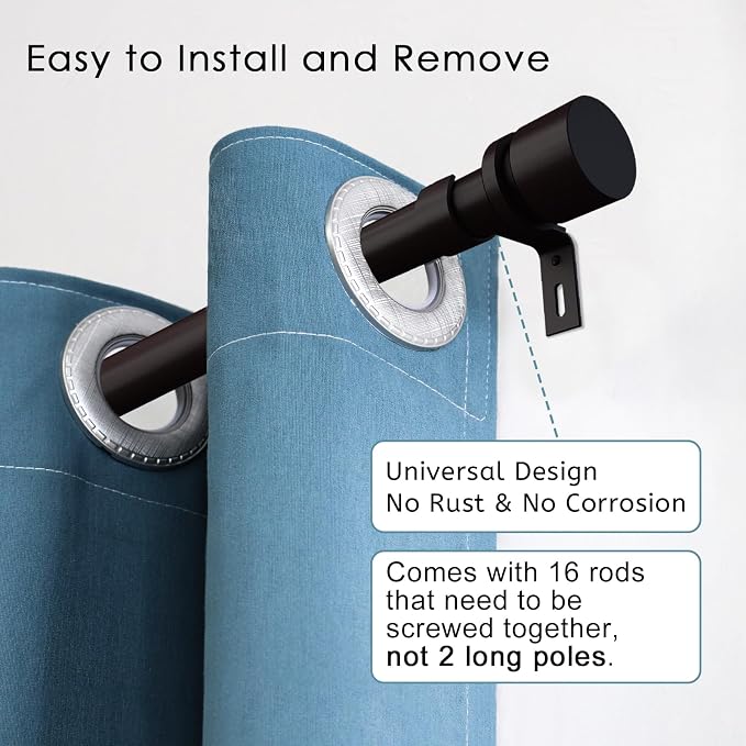 Byondeth Curtain Rods for Windows 16 to 240 Inches Adjustable Length 1 Inch Diameter Window Curtain Rod with Aluminium End Cap, Antique Bronze