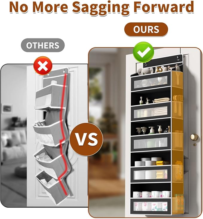 5-Tier Over The Door Organizer with 5 Large Pockets, Over the Door Storage 10 Side Pockets 44 lb Load Behind Door Storage, Door Organizer Hanging Shelf for Closet Bedroom Bathroom Nursery, Black