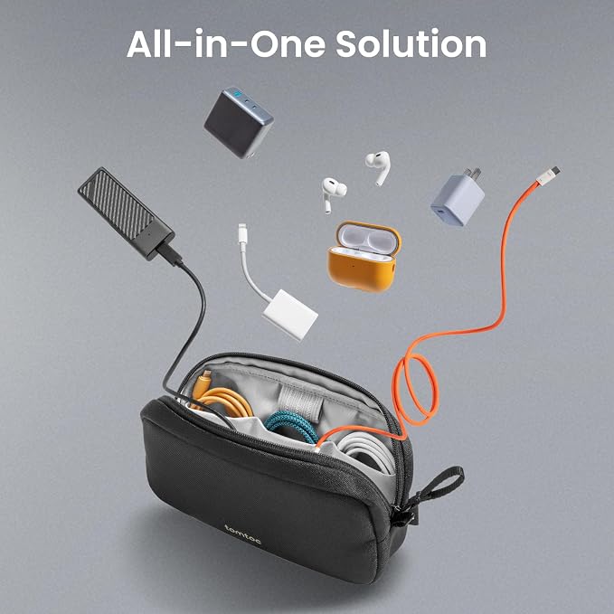 tomtoc Electronics Organizer Travel Case, Water Resistant Travel Bag Cable Organizer for Essentials, Tech Pouch Accessories Carry Storage for Cord, Phone, Cables, Airpods, USB Flash Drive, Daily Items | Water Resistant Tech Pouch Accessories Travel Bag...