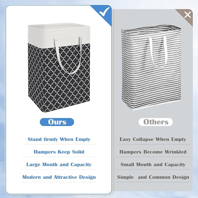 BlissTotes 3-Pack Laundry Basket, Freestanding＆Waterproof Laundry Hamper, Collapsible Tall Clothes Hamper with Easy Carry Handles for Clothes, Towels in the Family and Dorm,Clover Black,100L