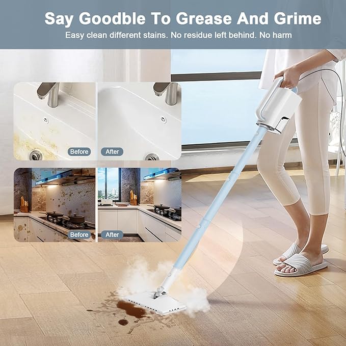 Steam Cleaner, 6 in1 Rotated Steam Mop Cleaner with 2 Modes, 2 Microfiber Pads, 400ML Removable Tank, 23FT Power Cable, Detachable Steam Mops for Floor, Laminate Floor, Tiles Cleaning (Azure)