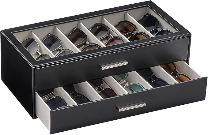 Lolalet Sunglasses Storage Box for Women, Eyewear Eye Glass Organizer with Clear Top Display Holder Case