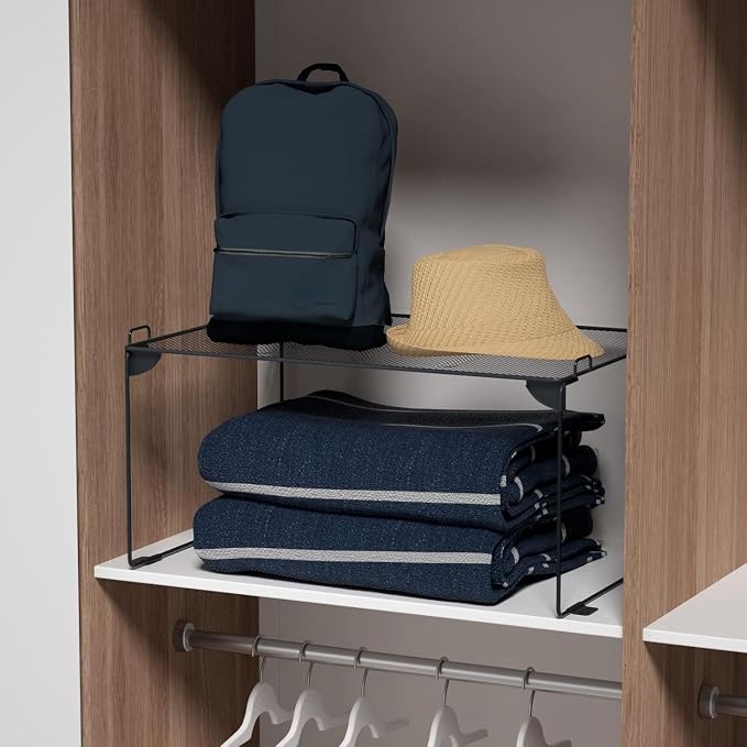 Neudeco Shelf Organizer, Gray, 2 Pack | Stackable, For Kitchen, For Closet, For Bathroom, Cabinet Shelves