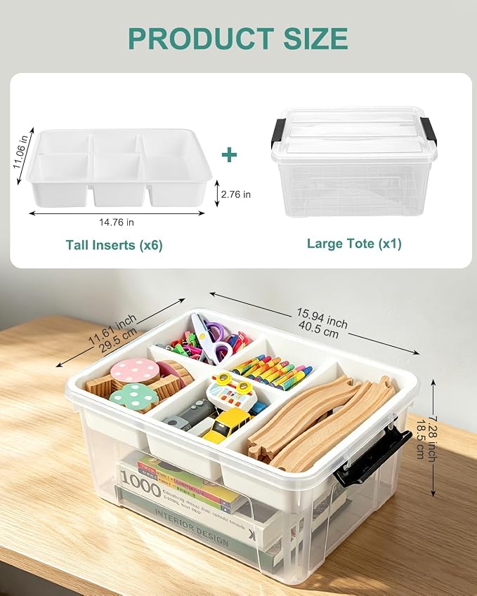 EOENVIVS 17 QT Clear Craft Storage Organizer Box with Removable Tray, Plastic Storage Bins with lids for Kids Art Supplies, Toys, Beads, Tools, Sewing & Classroom