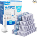 Vacuum Seal Bags for Clothing Travel, VINTAR 20 Pack Vacuum Storage Bags with Rechargeable Wireless Pump, Space Saver Bags(5 Jumbo+5 Large+5 Medium+5 Small) for Travel Luggage, Suitcase Storage