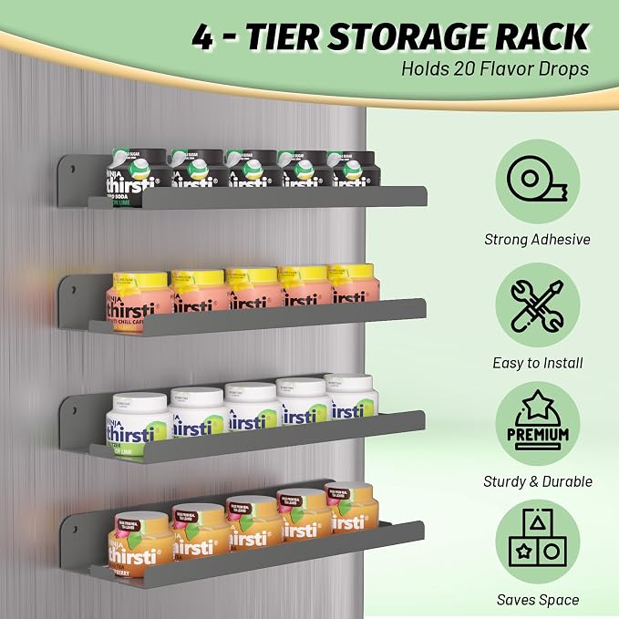 4 Pack Flavor Pods Holder Compatible with Ninja Thirsti，Magnetic Spice Rack Organizer for Refrigerator and Oven，Kitchen Organizers and Storage (Grey)