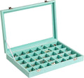 Frebeauty 35 Grid Earring Organizer,Velvet Jewelry Tray with Clear Lid | Drawer Jewelry Organizer for Rings Studs Beads,Adjustable Dividers,Dustproof Design,Earring Storage,Trinket Box,13.8×9.5Inch