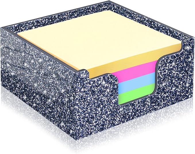 Rouidr Acrylic Sticky Note Holder, Self Stick Note Pad Holder, Dark Gray | 3.94 x 3.94 Inch Glitter Memo Pad Dispenser Organizer for School Office Home Desk Supplies