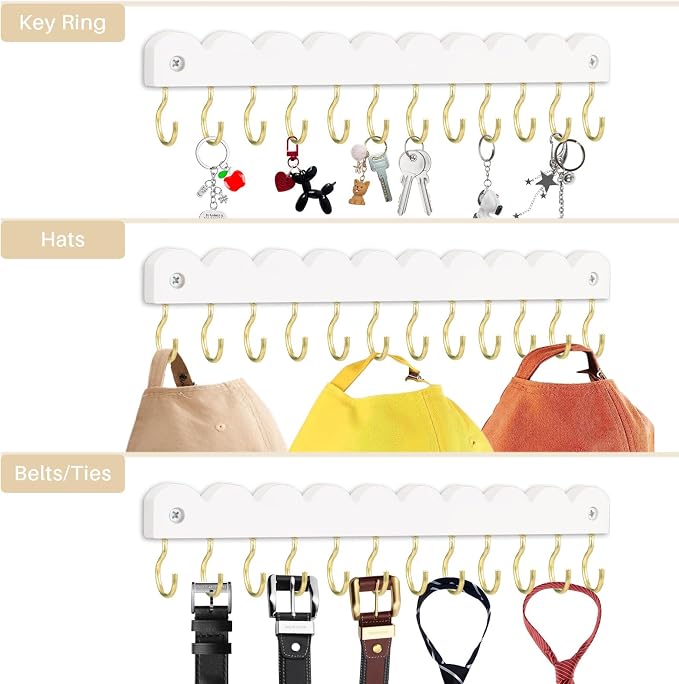 2 Pack Necklace Holder Organizer Wall Mount, Wooden Necklace Hanger Storage Hanging Jewelry Organizer with 12 Hooks for Necklaces, Bracelets, Rings and Bangles Display