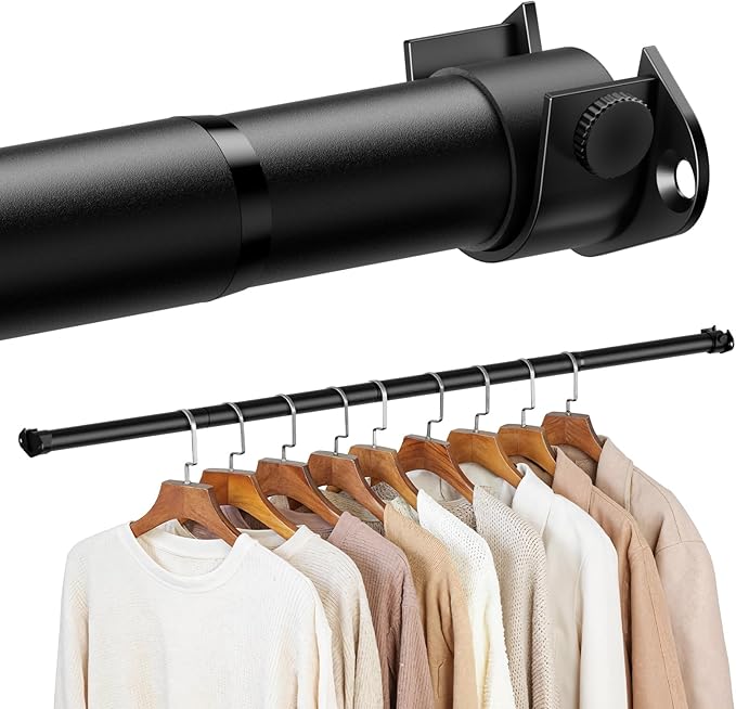 Closet Rods for Hanging Clothes, 16 to 65 Inches Black Adjustable Closet Rod, Tension Rod for Closet Heavy Duty Metal Closet Pole, 1.3 Inch Diameter Closet HangingRod for Wardrobes Closet RV