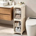 2-Tier Slim Narrow Bathroom Storage Cabinet, Cream White | Tool Free Assembly, Adjustable Shelves, Fits for Narrow Spaces, Reinforced Stability, Magnetic Clear Door