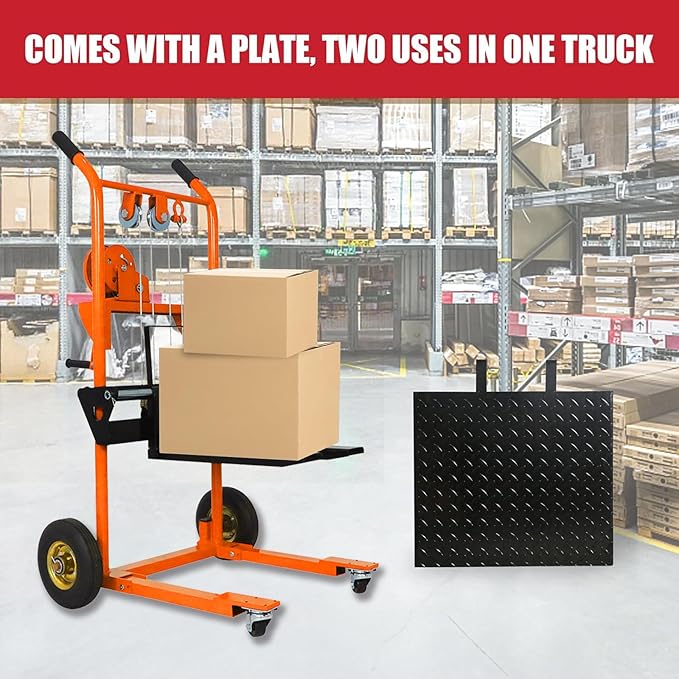Tory Carrier Material Lift Winch Stacker, 330 lbs Capacity Pallet Stacker, 40.5" Lifting Height, Pallet Truck Dolly, Swivel Casters Lift Table Cart, Forklift with Steel Platform(Orange)